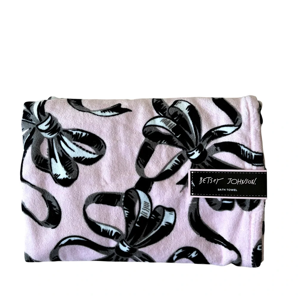 3pc Betsey Johnson BALLET BOWS Towel Set 2 Bath 1 Hand Pink & Black NEW